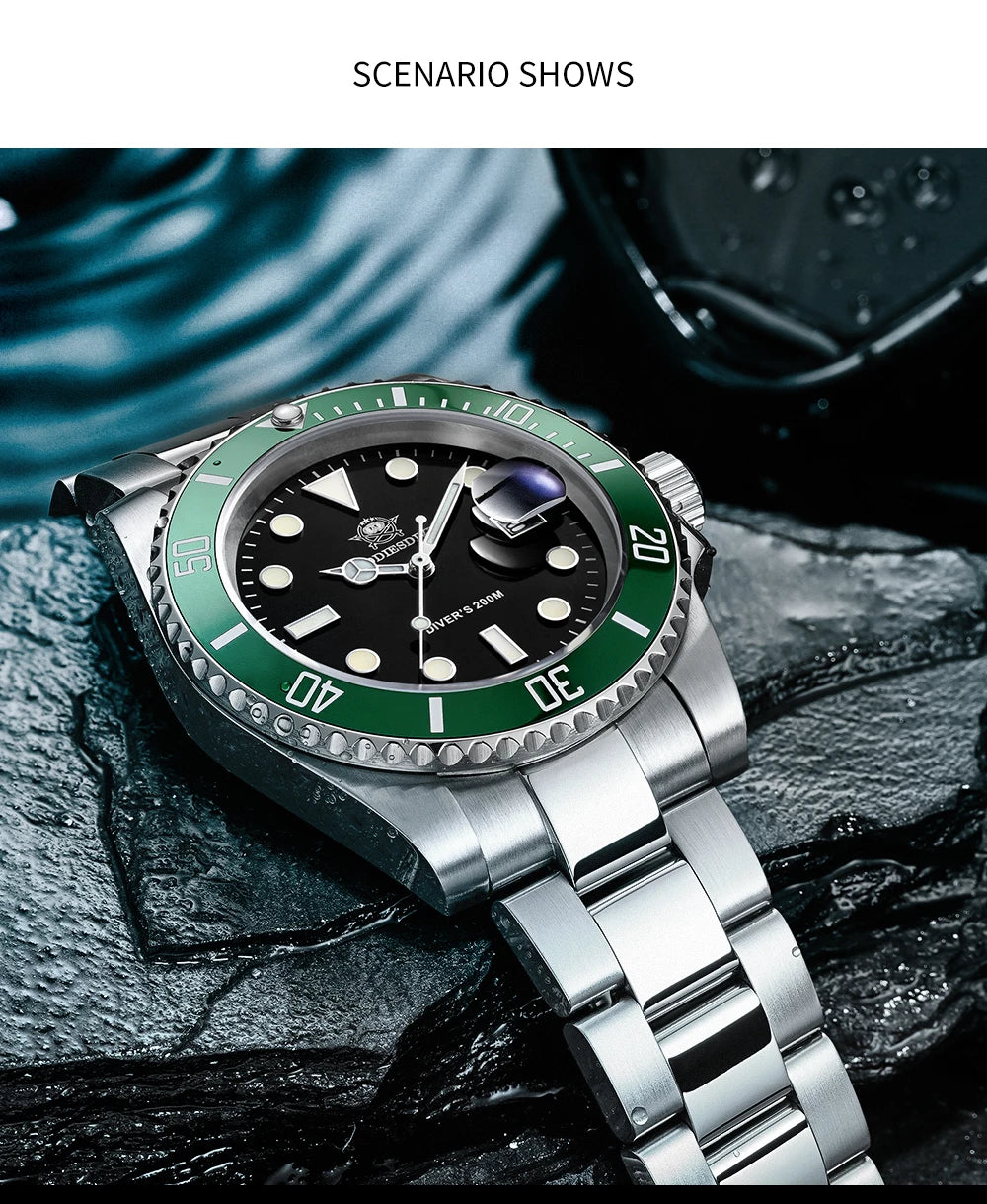 AddiesDive Diver — Reloj automático con bisel cerámico y BGW9 (20 ATM)