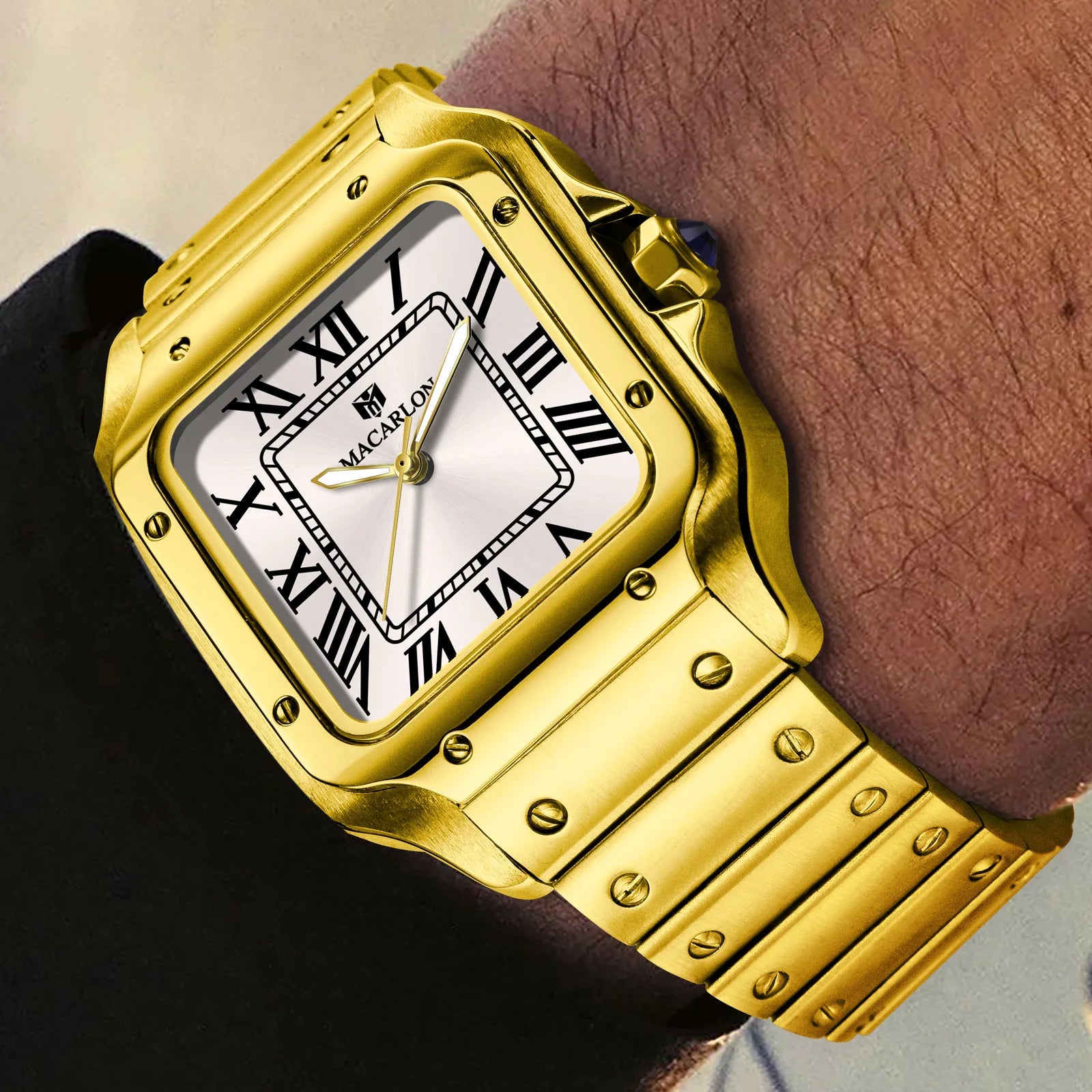 Macarlon Santos — Reloj automático cuadrado 38 mm con zafiro y Seiko NH35