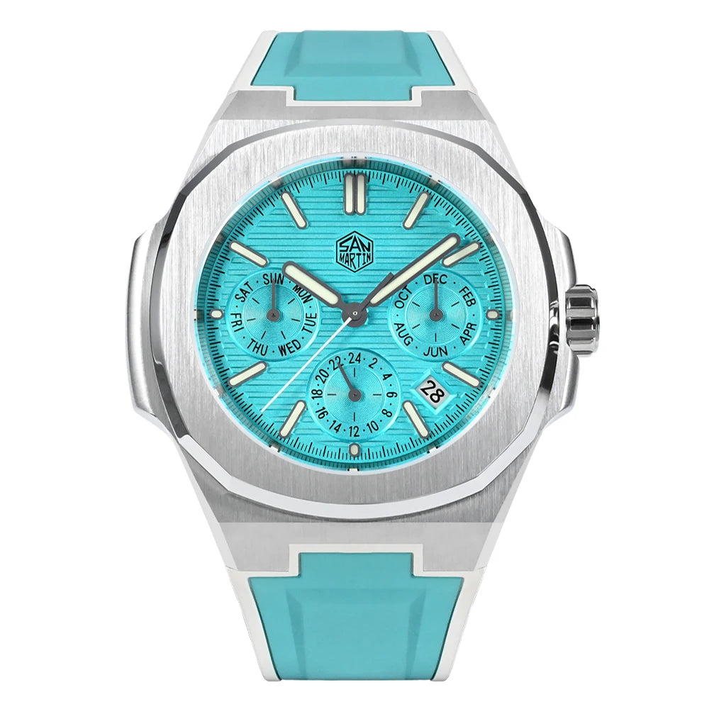 San Martin SN0075-G-B — Reloj cuadrado con Miyota 9120 y correa de caucho