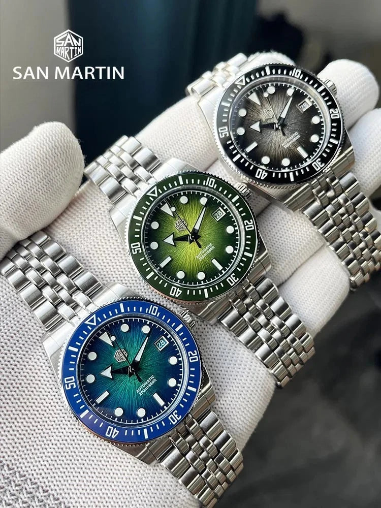 San Martin SN0148-GX — Diver esfera esmalte sunburst con Miyota 9015 (37,5 o 40 mm)