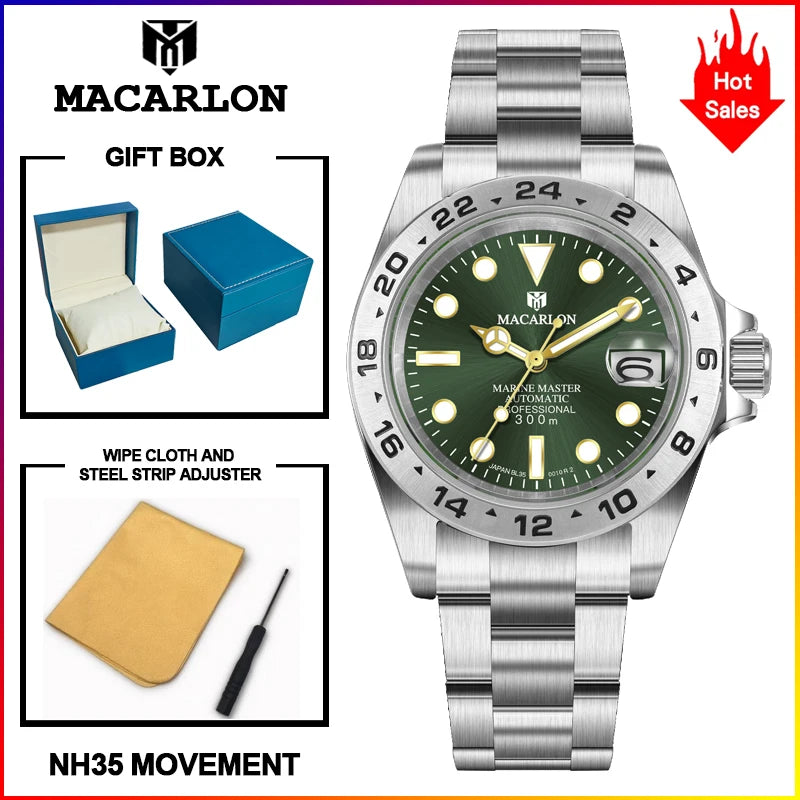 Macarlon Explorer II — Reloj automático con zafiro y Seiko NH35