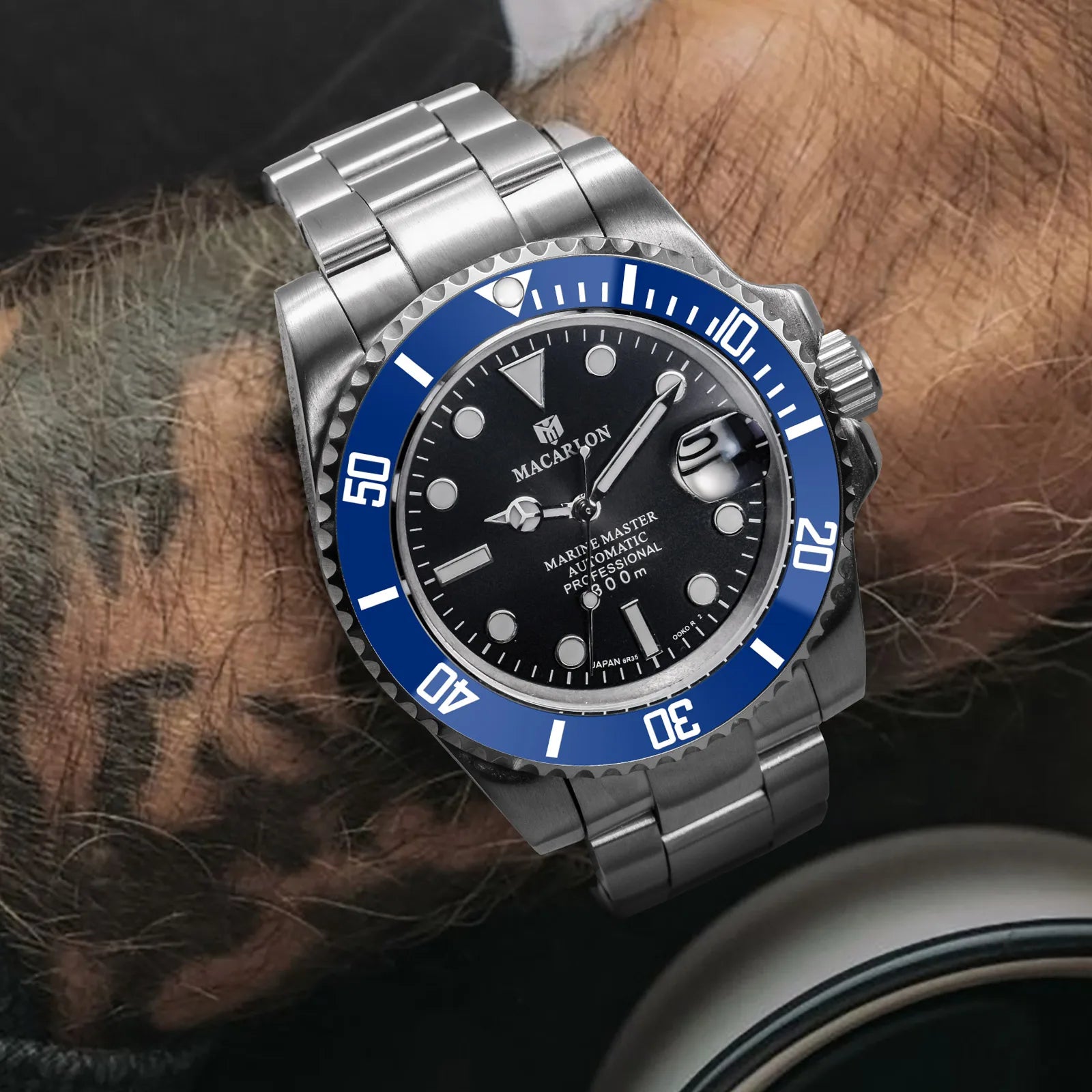 Macarlon Black Bay 41 mm — Diver automático con zafiro y Seiko NH35