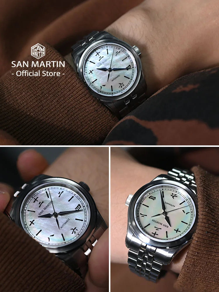 San Martin SN0144-CG4 — Gada MOP y Sparkle con Miyota 90S5 (39 mm)