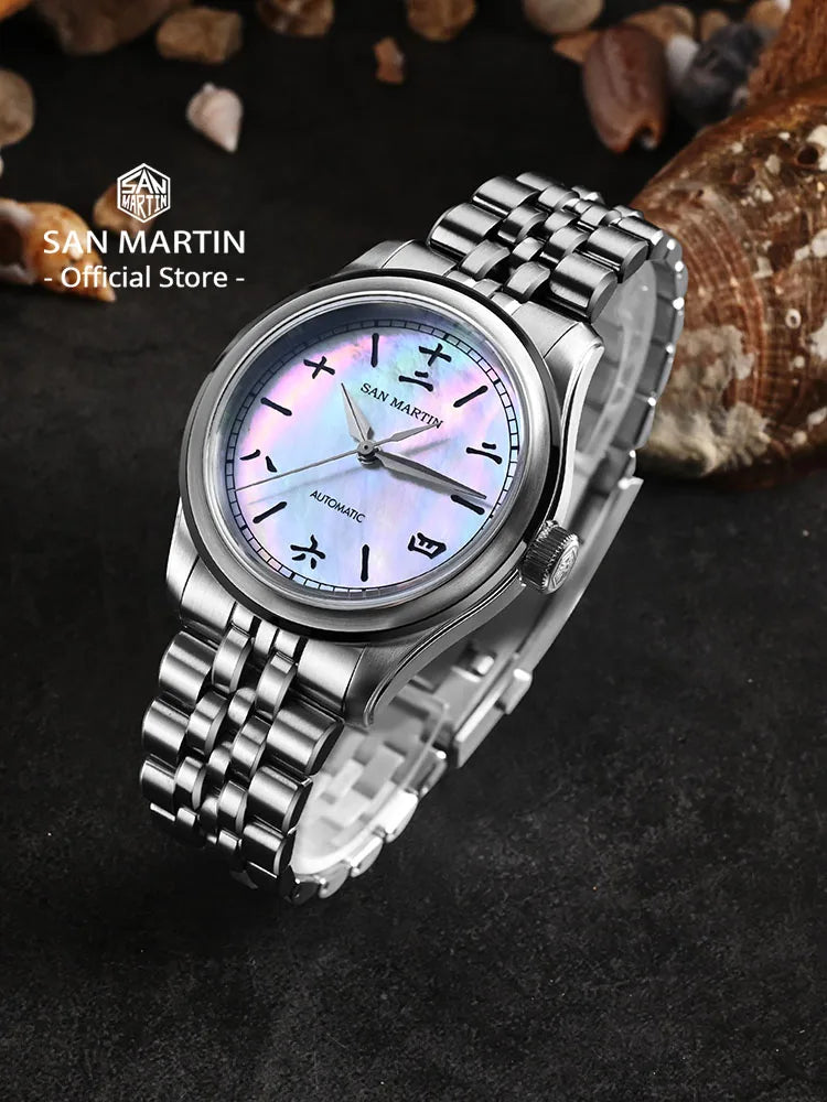 San Martin SN0144-CG4 — Gada MOP y Sparkle con Miyota 90S5 (39 mm)