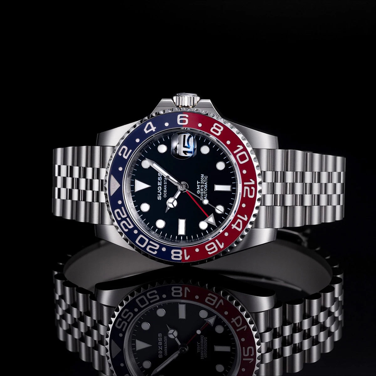 Sugess GMT — Diver automático con Peacock SL3032 y pulsera Jubilee