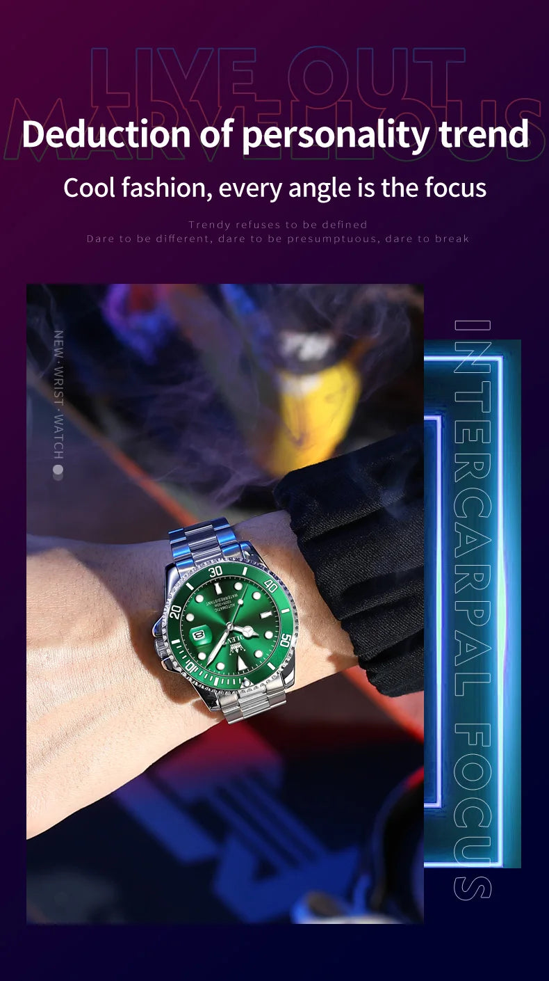 OLEVS 6650 — Reloj automático Datejust con incrustaciones de circonita