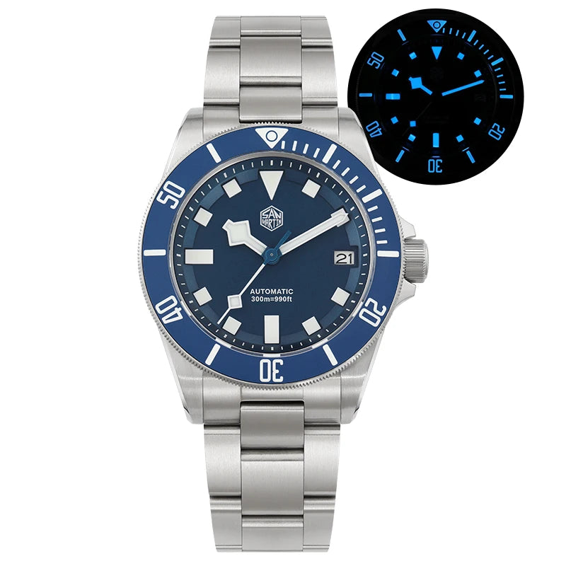 San Martin × Watchdives SN0121T — Diver Titanio 300 m con bisel cerámico