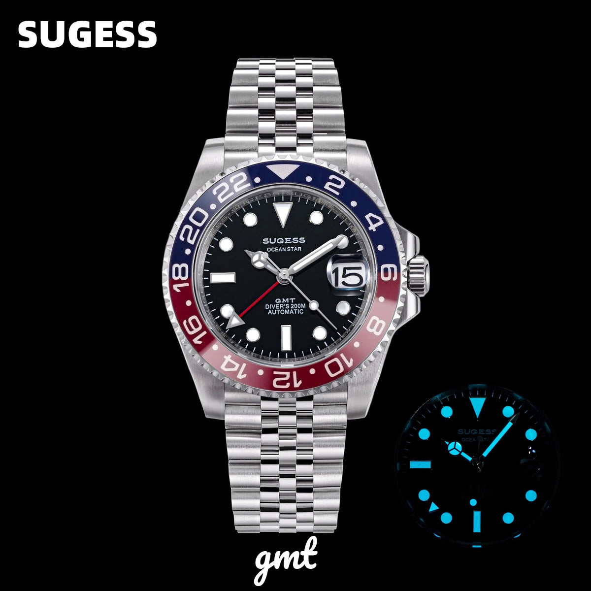 Sugess GMT — Diver automático con Peacock SL3032 y pulsera Jubilee