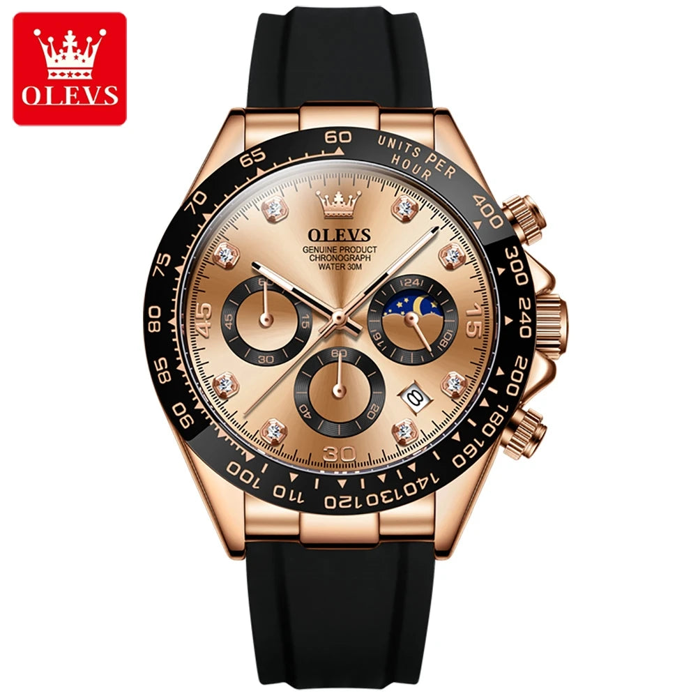 OLEVS Cronógrafo Sport — Reloj cuarzo deportivo con correa de silicona