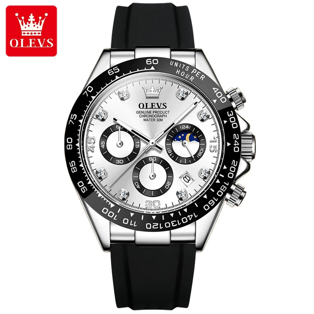 OLEVS Cronógrafo Sport — Reloj cuarzo deportivo con correa de silicona