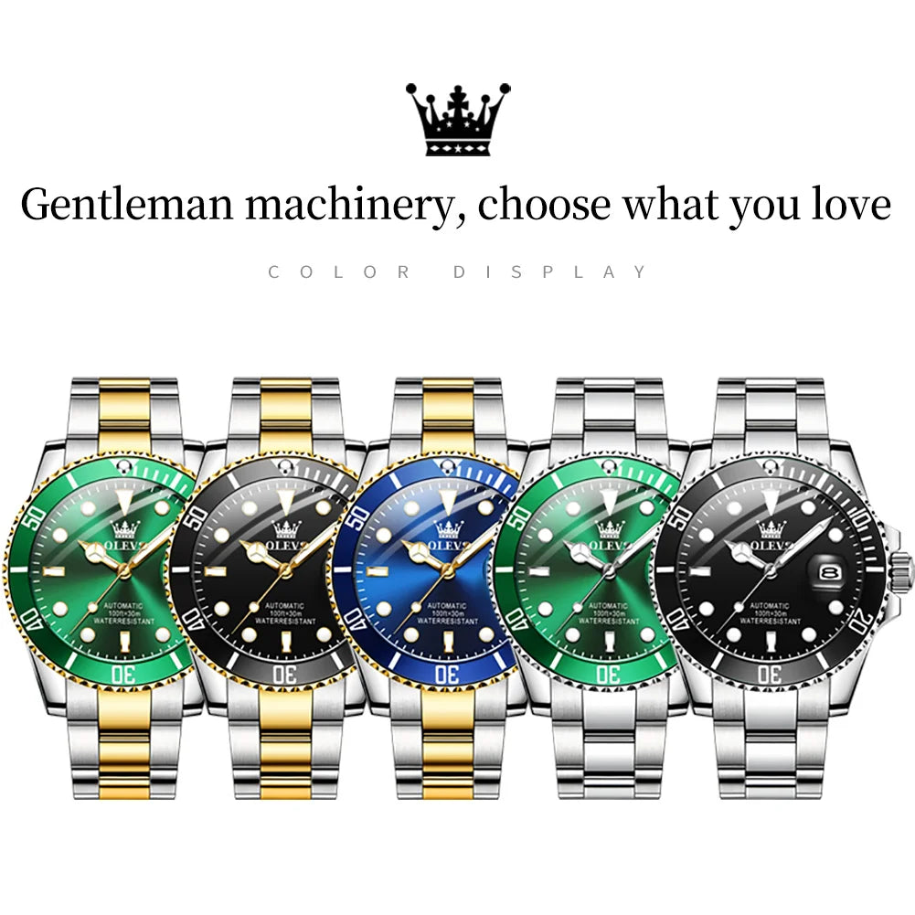 OLEVS 6650 — Reloj automático Datejust con incrustaciones de circonita