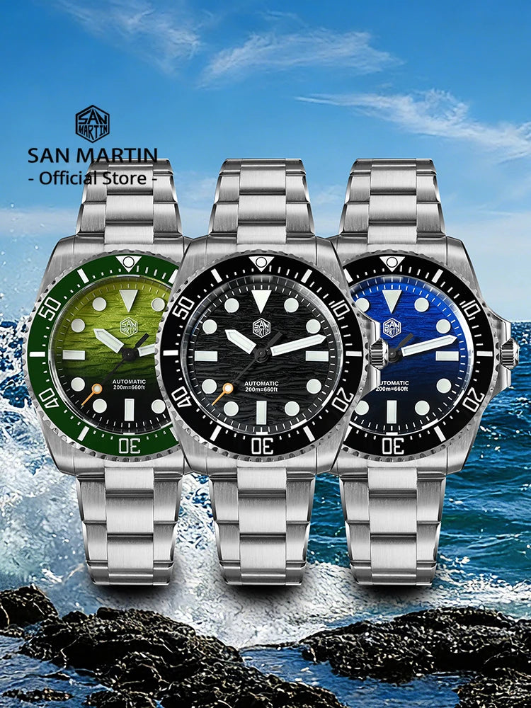 San Martin SN0126 — Submariner esfera Wave 3D esmaltada y Miyota 90S5 (38 mm)