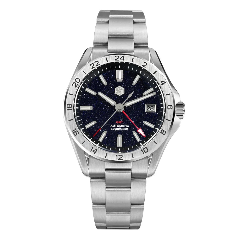 San Martin SN0129 GMT — Reloj con esfera de piedra semipreciosa y NH34 (39 mm)