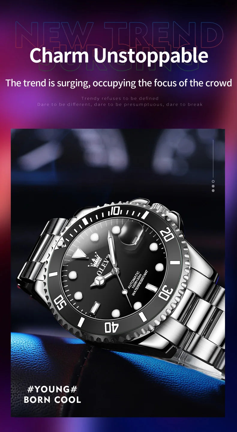 OLEVS 6650 — Reloj automático Datejust con incrustaciones de circonita