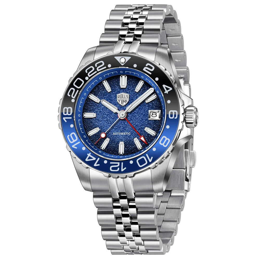 RollsTimi GMT — Automático con bisel cerámico, zafiro AR y Seiko NH34
