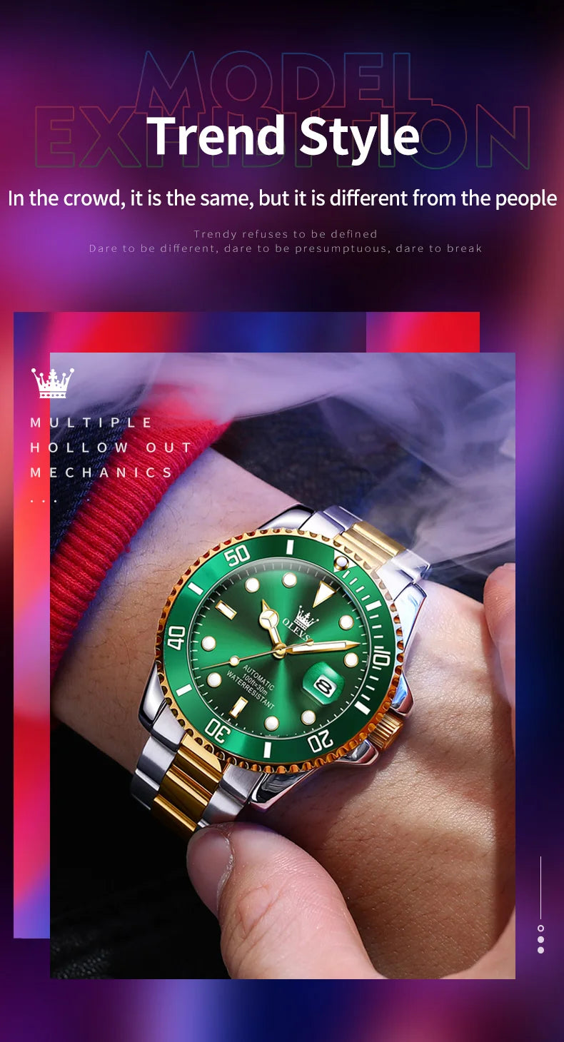 OLEVS 6650 — Reloj automático Datejust con incrustaciones de circonita