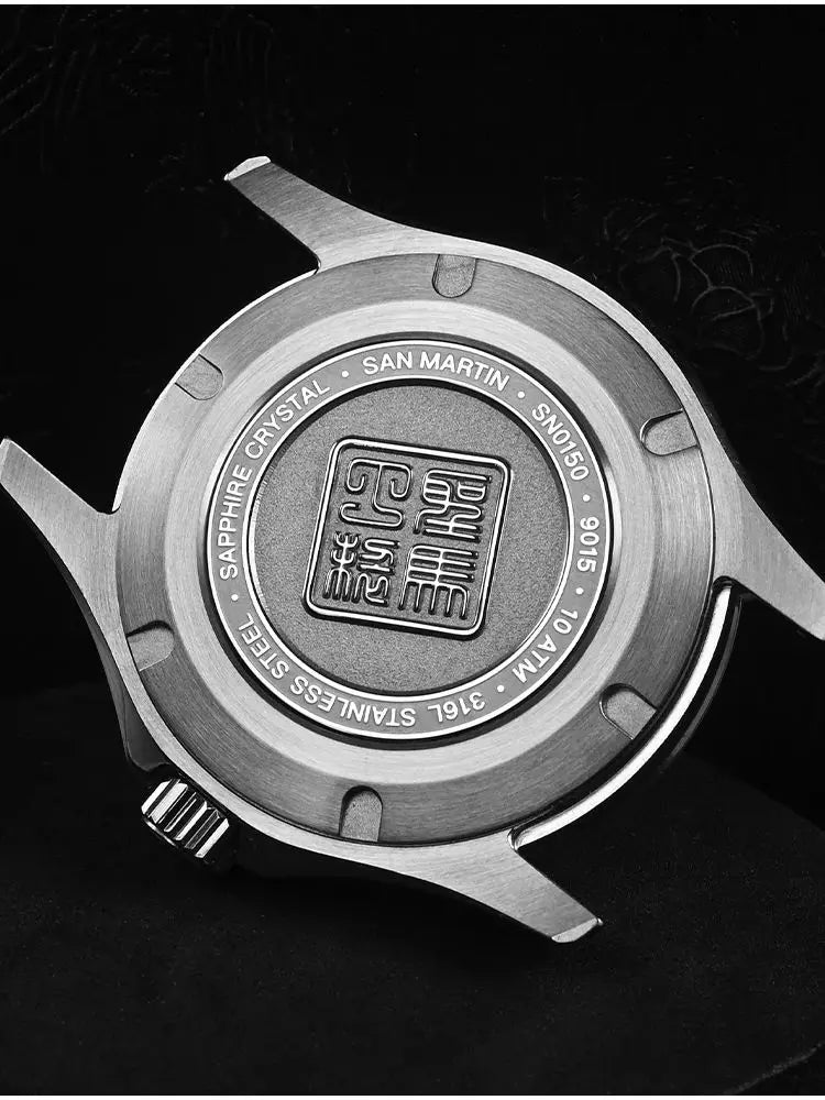 San Martin SN0150 — Reloj guilloché con esfera MOP y Miyota 9015 (39 mm)