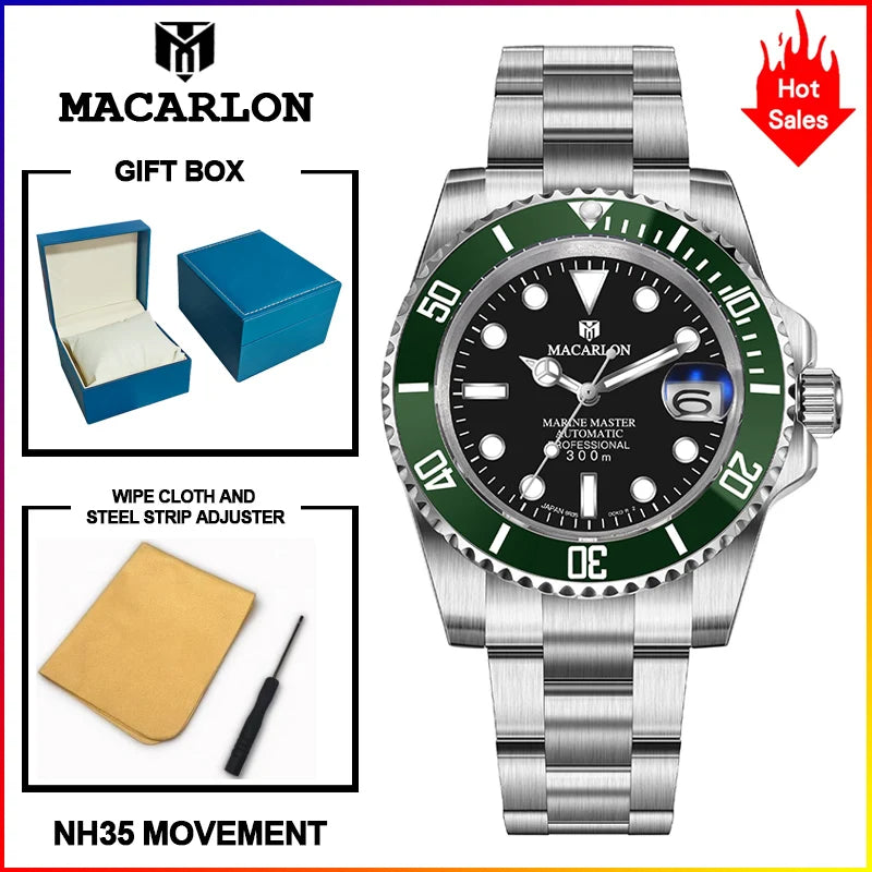 Macarlon Black Bay 41 mm — Diver automático con zafiro y Seiko NH35