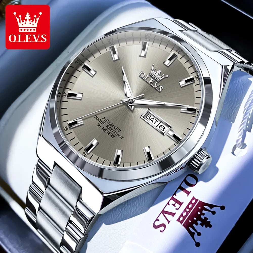 OLEVS Datejust — Reloj automático clásico en acero 316L