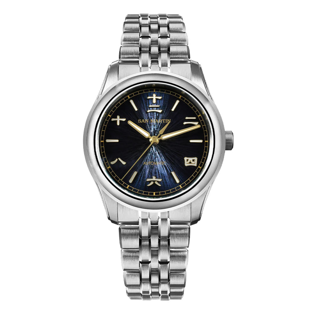 San Martin SN0144CG — Gada sunburst azul con Miyota 90S5 (39 mm)