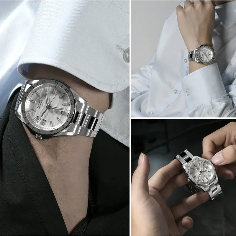 San Martin SN0129-G GMT — Reloj con esfera textura desierto y NH34 (39 mm)