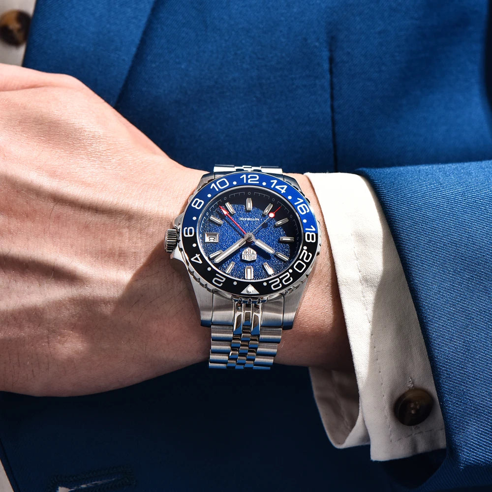 RollsTimi GMT — Automático con bisel cerámico, zafiro AR y Seiko NH34