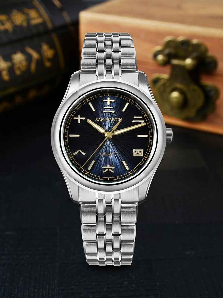San Martin SN0144CG — Gada sunburst azul con Miyota 90S5 (39 mm)