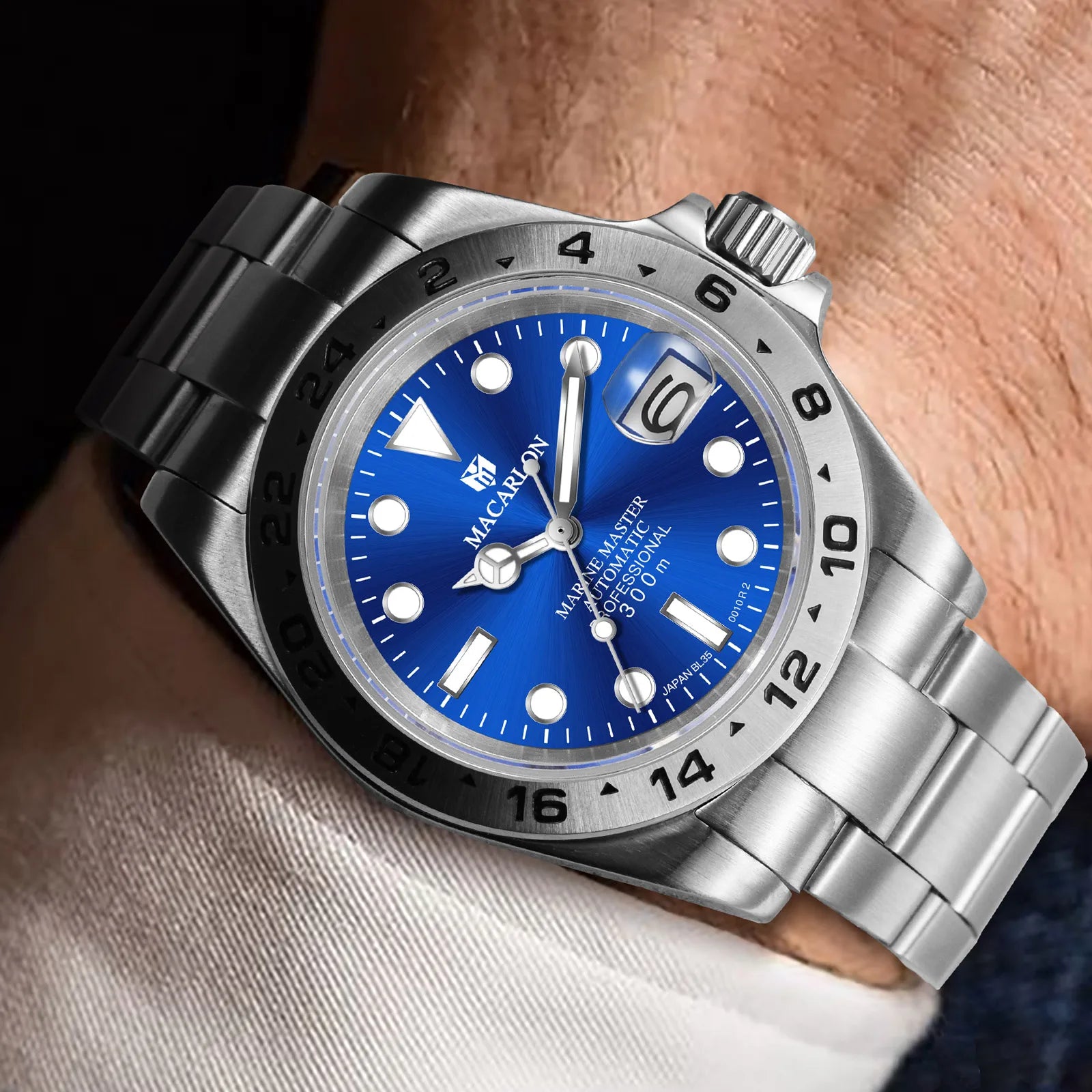 Macarlon Explorer II — Reloj automático con zafiro y Seiko NH35