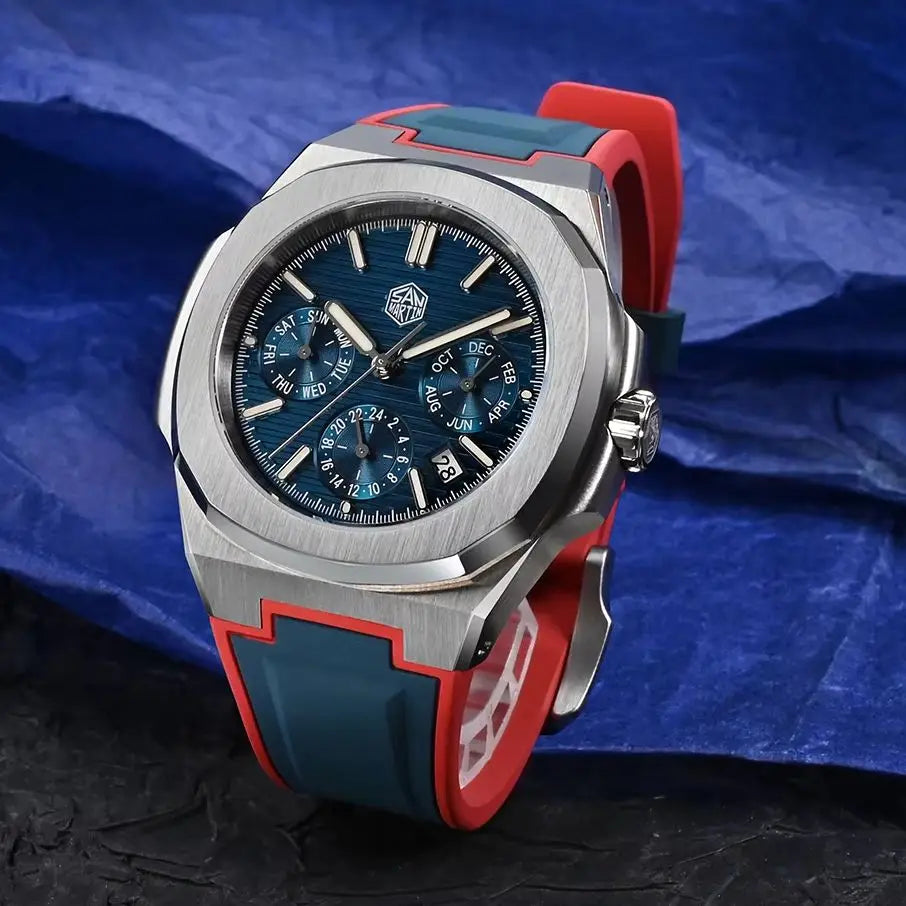 San Martin SN0075-G-B — Reloj cuadrado con Miyota 9120 y correa de caucho