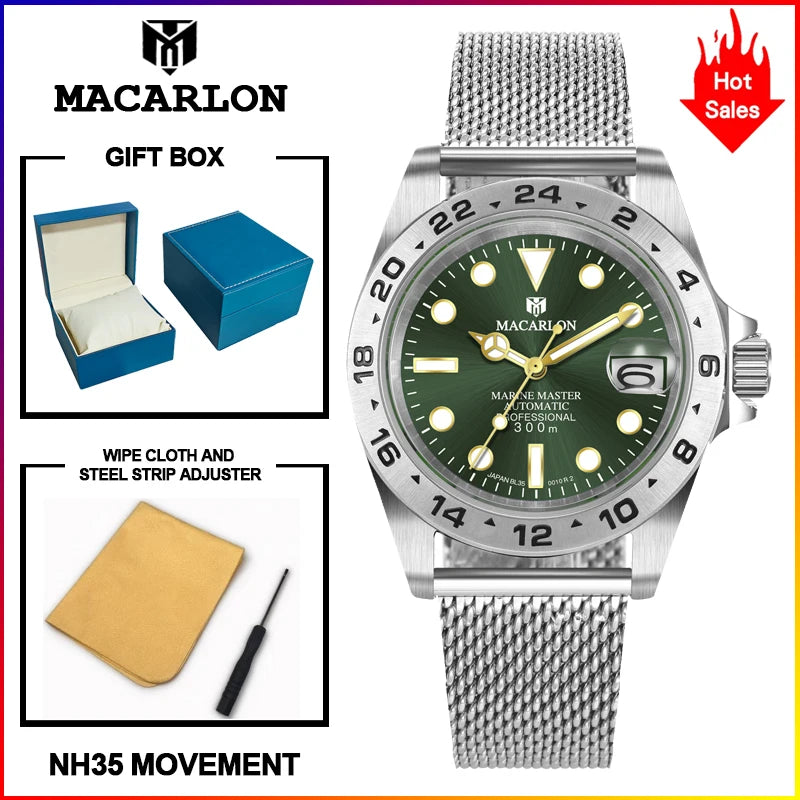 Macarlon Explorer II — Reloj automático con zafiro y Seiko NH35