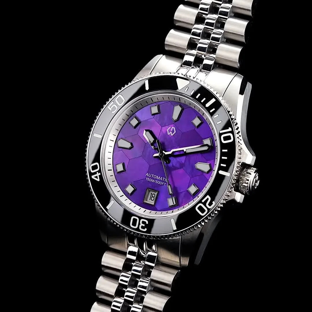 Wishdoit Black Bay — Diver automático con esfera de nácar (15 ATM)