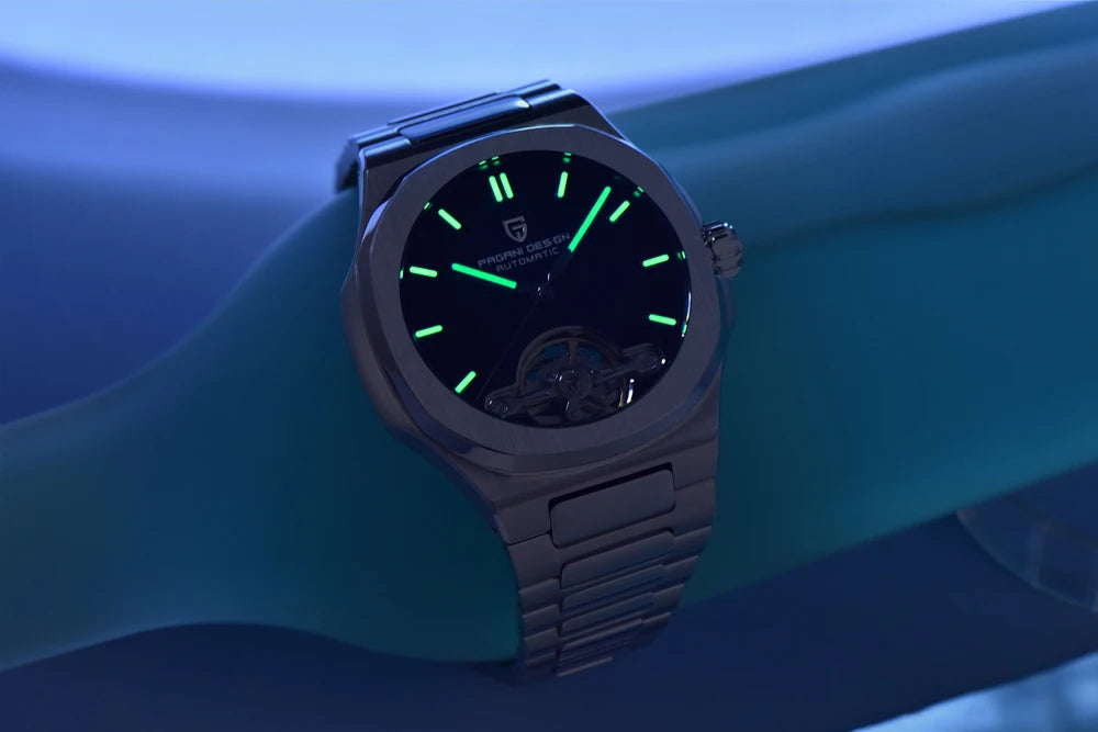 Pagani Design Semi Skeleton — Reloj automático con rotor visible y zafiro AR
