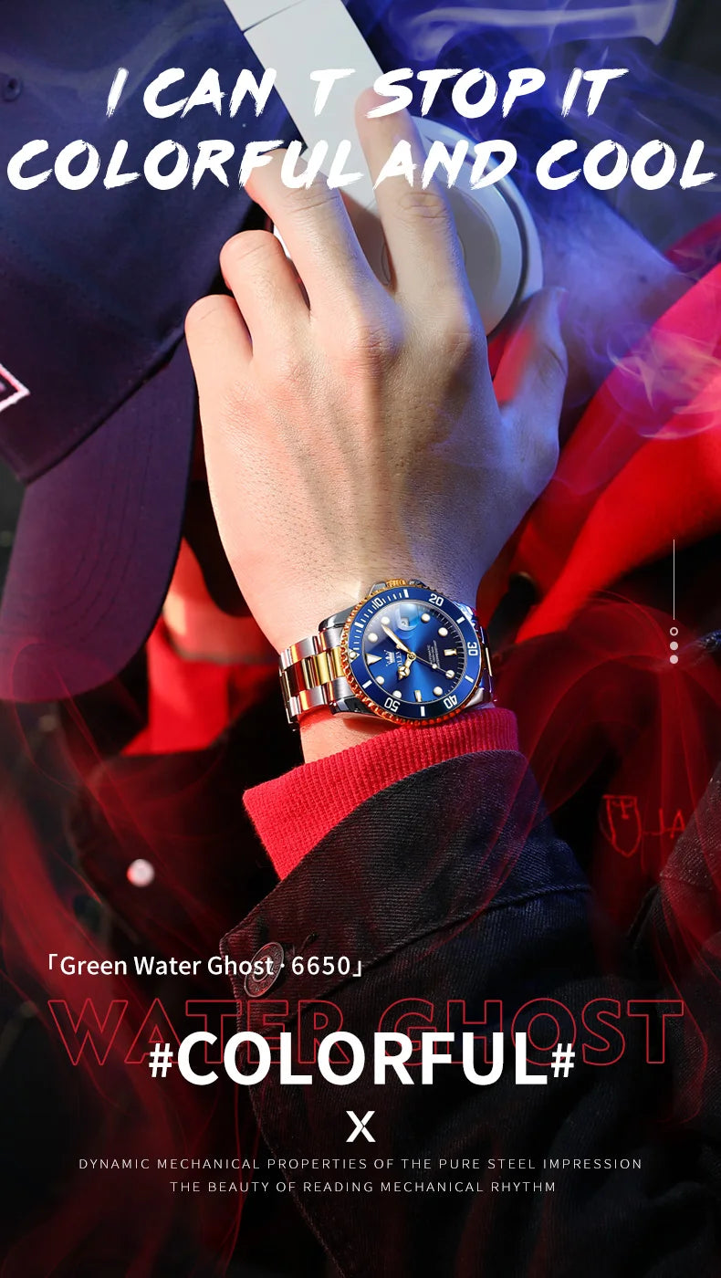 OLEVS 6650 — Reloj automático Datejust con incrustaciones de circonita