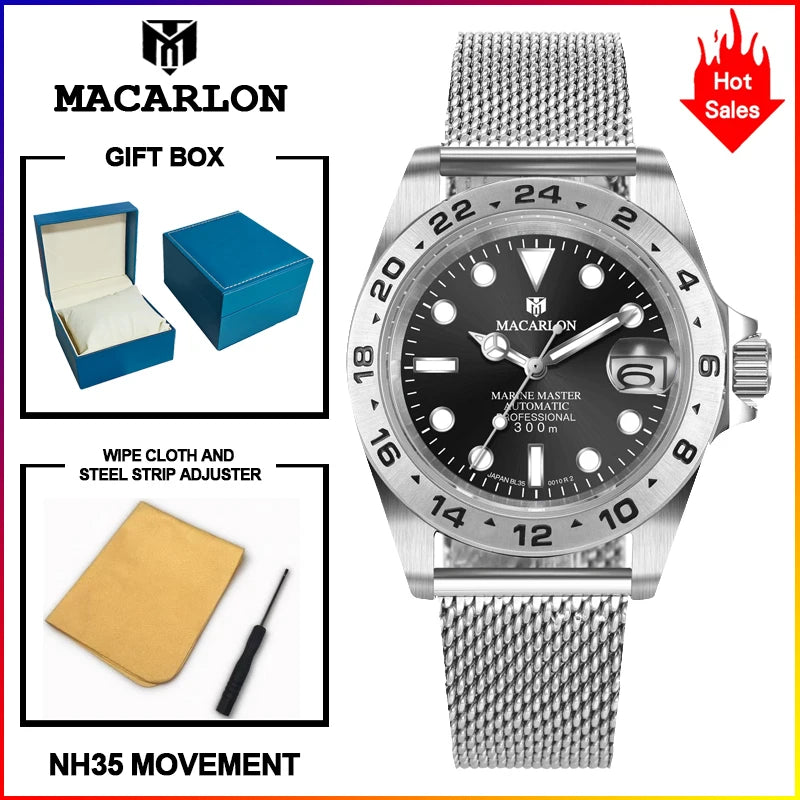 Macarlon Explorer II — Reloj automático con zafiro y Seiko NH35