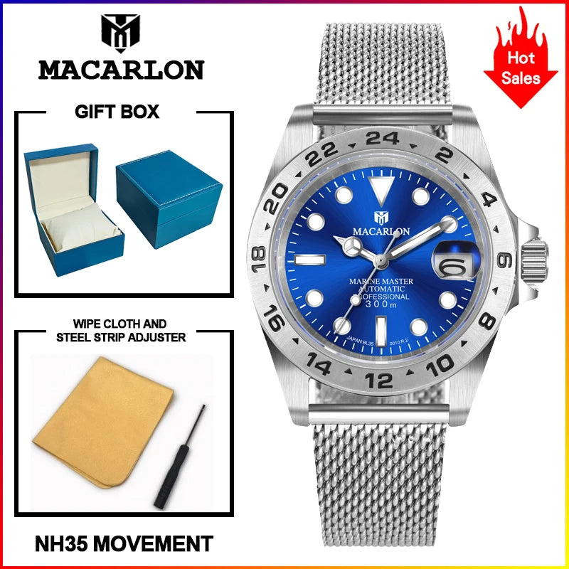 Macarlon Explorer II — Reloj automático con zafiro y Seiko NH35