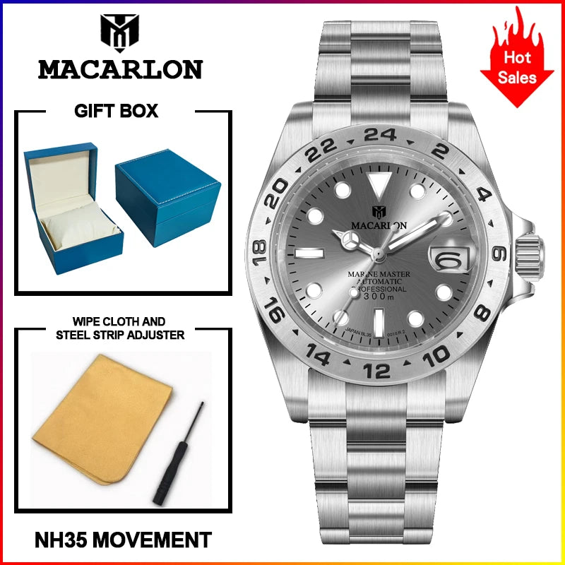 Macarlon Explorer II — Reloj automático con zafiro y Seiko NH35