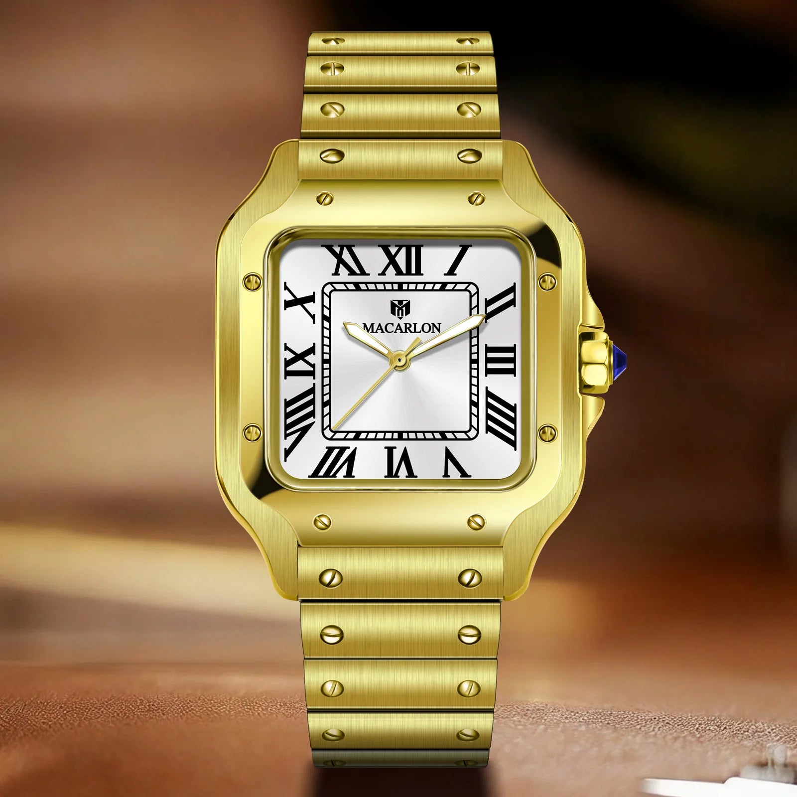 Macarlon Santos — Reloj automático cuadrado 38 mm con zafiro y Seiko NH35