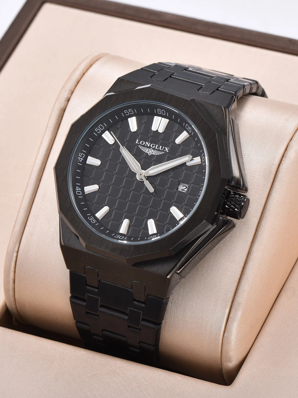 Longlux 8076LG — Reloj automático asequible con fecha en acero