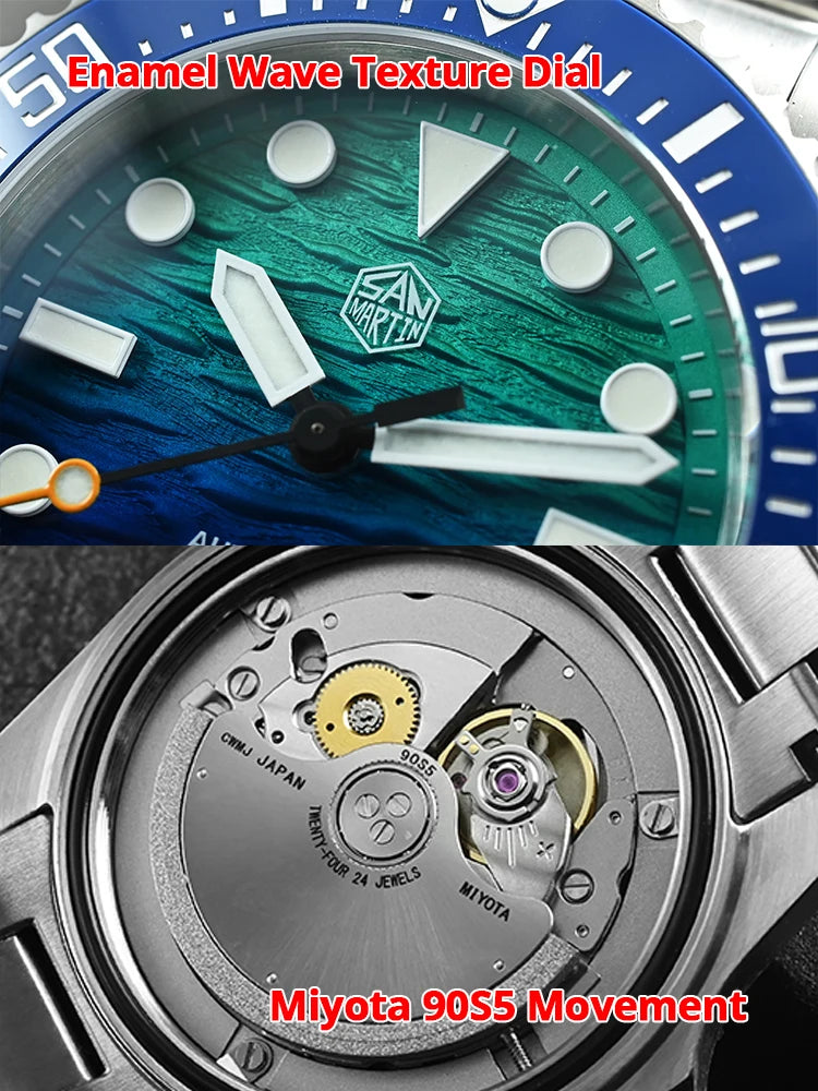 San Martin SN0126 — Submariner esfera Wave 3D esmaltada y Miyota 90S5 (38 mm)