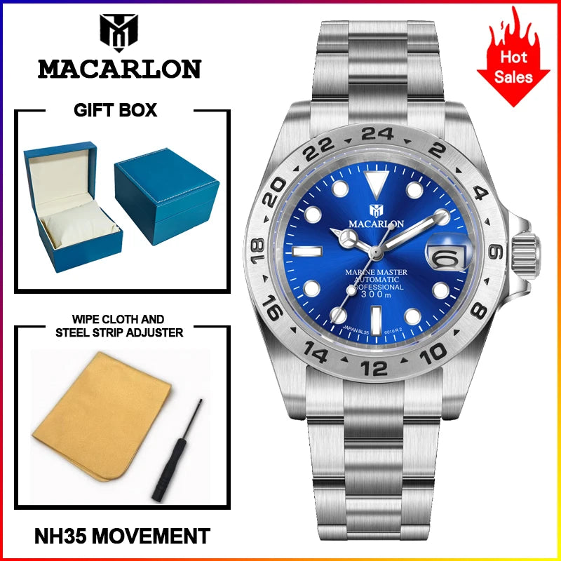 Macarlon Explorer II — Reloj automático con zafiro y Seiko NH35