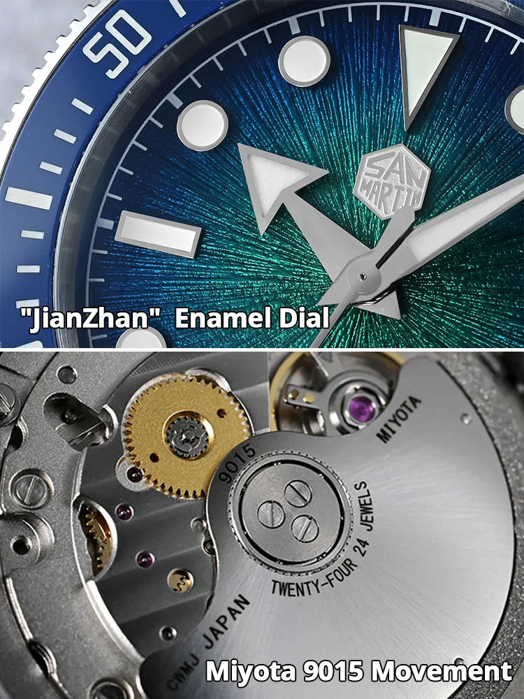 San Martin SN0148-GX — Diver esfera esmalte sunburst con Miyota 9015 (37,5 o 40 mm)