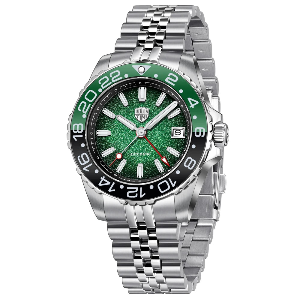 RollsTimi GMT — Automático con bisel cerámico, zafiro AR y Seiko NH34