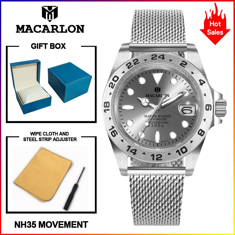 Macarlon Explorer II — Reloj automático con zafiro y Seiko NH35