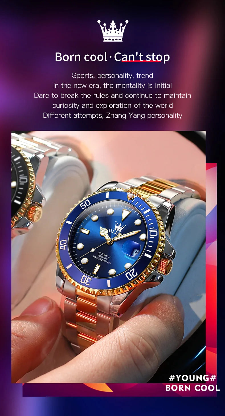 OLEVS 6650 — Reloj automático Datejust con incrustaciones de circonita