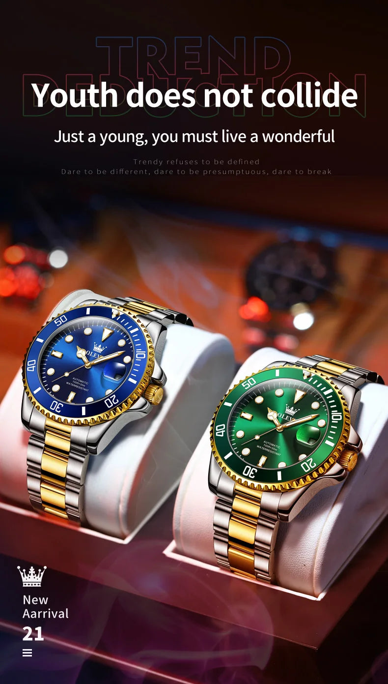 OLEVS 6650 — Reloj automático Datejust con incrustaciones de circonita