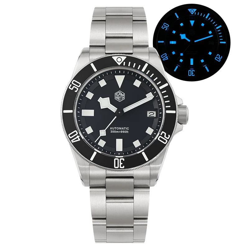 San Martin × Watchdives SN0121T — Diver Titanio 300 m con bisel cerámico