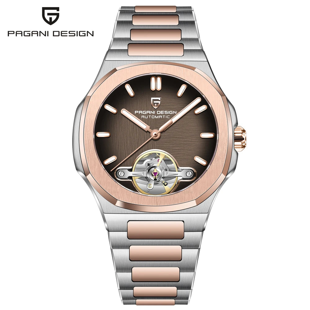 Pagani Design Semi Skeleton — Reloj automático con rotor visible y zafiro AR