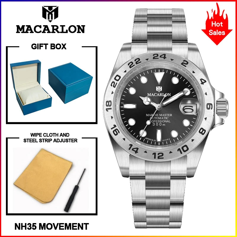 Macarlon Explorer II — Reloj automático con zafiro y Seiko NH35