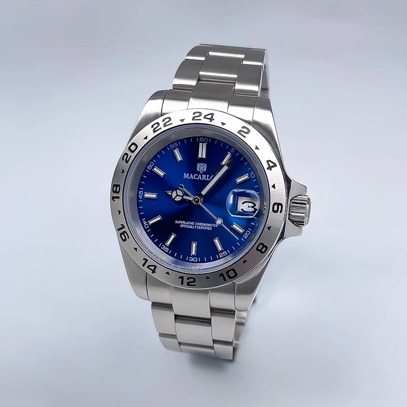 Macarlon Explorer 2 — Reloj automático 39 mm con bisel grabado y Seiko NH35