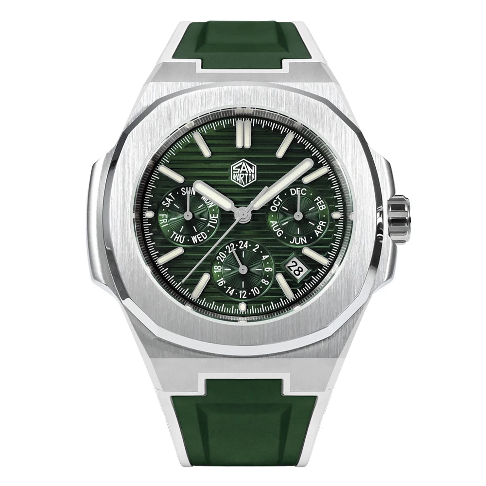 San Martin SN0075-G-B — Reloj cuadrado con Miyota 9120 y correa de caucho